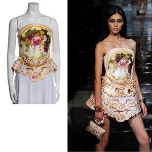 ROBERTO CAVALLI Vintage S/S 2009 English Floral Silk Bustier Corset Top 40IT